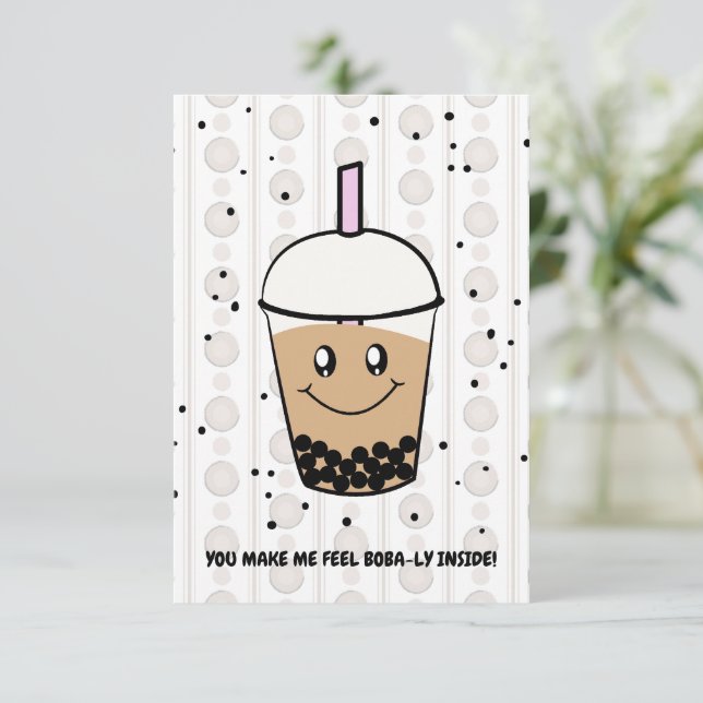 Cute Boba Bubble Tea Pun plat Carte de remerciemen (Debout devant)