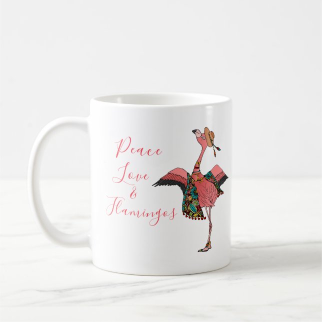 Cute Bohemian Peace Log & Flamant rose Café Mug (Gauche)