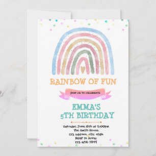 Cute boho arc-en-ciel invitation anniversaire