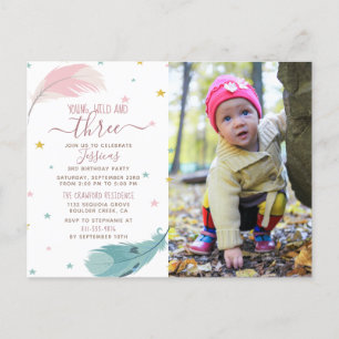 Cute Boho Baby Girl Carte photo 3e fête d'annivers