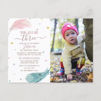 Cute Boho Baby Girl Carte photo 3e fête d'annivers