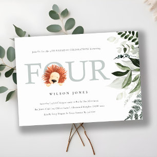 Cute Boho Lion Foliage 4e Invitation d'anniversair
