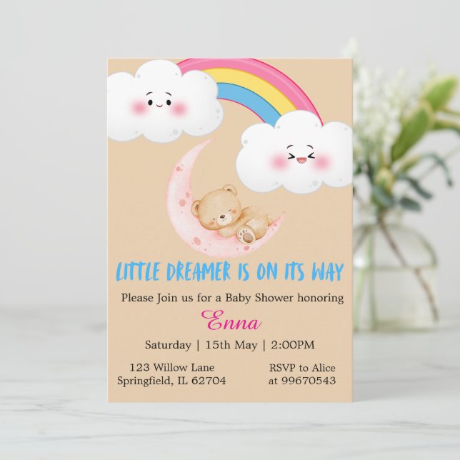 Cute Boho Little Dreamer Baby Shower Invitation  (Debout devant)