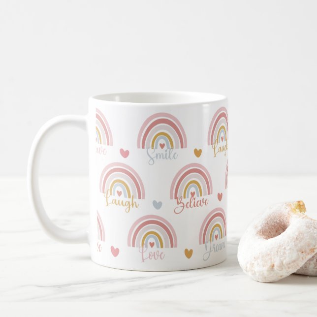 Cute boho multicolore arc-en-ciel rose mug (Avec donut)