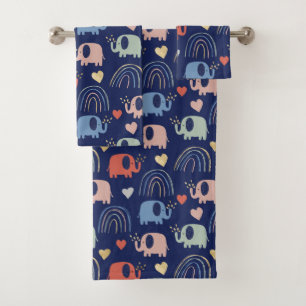 Cute Boho Navy Blue Elephant Motif