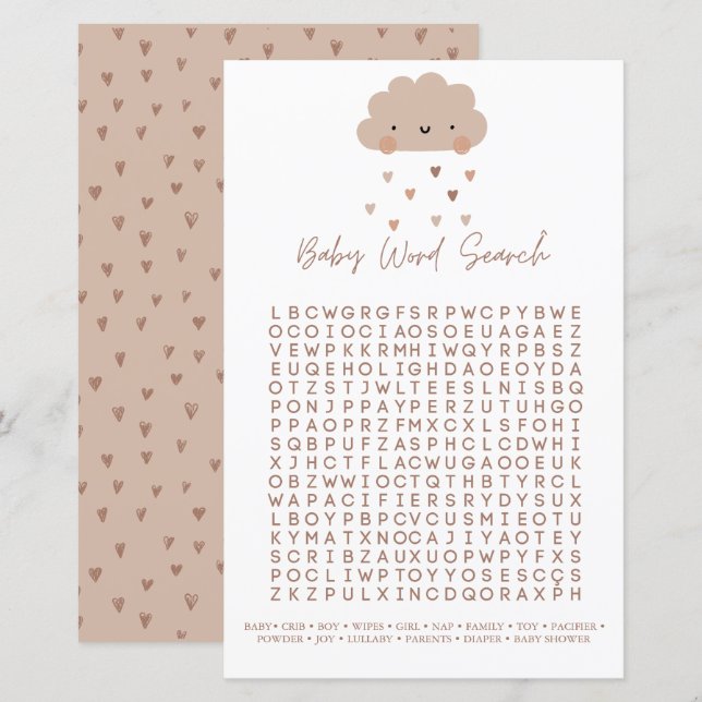 Cute Boho Pluie Nuage Baby shower Word Recherche J (Devant / Derrière)