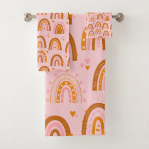 Cute Boho Rainbow Hearts Motif en rose orange