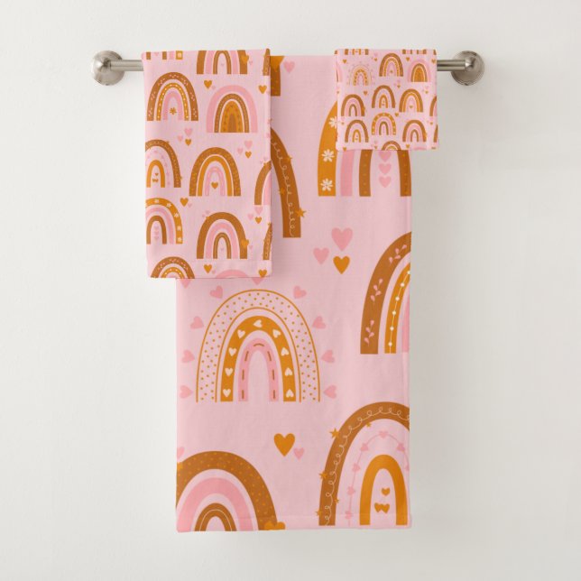 Cute Boho Rainbow Hearts Motif en rose orange (En situation)