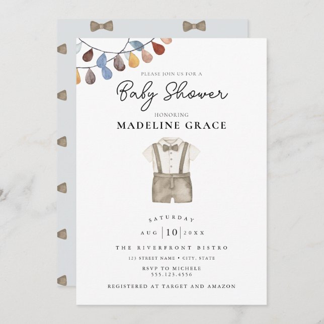 Cute Boho Vêtements garçon Baby shower Invitation (Devant / Derrière)