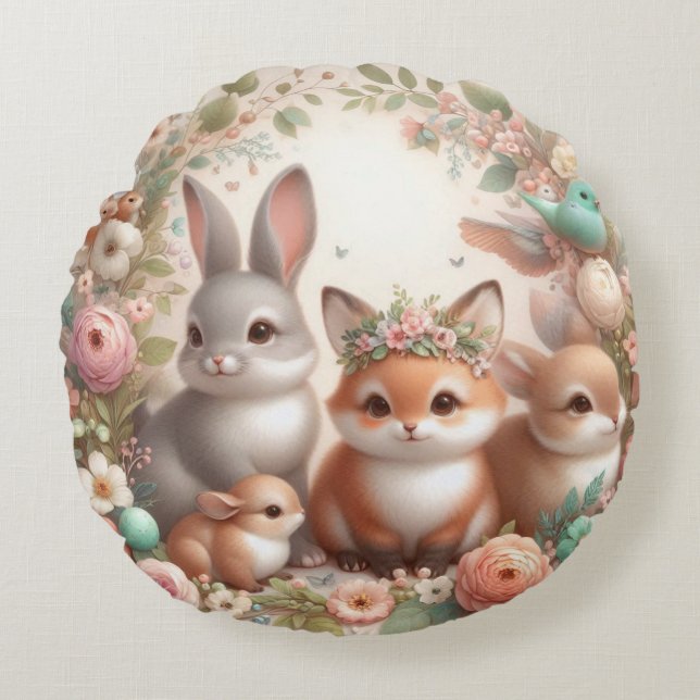 Cute Bois Animaux Coussin rond (Devant)