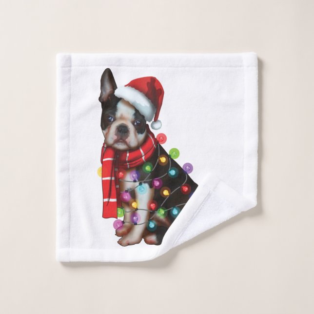 Cute Boston Terrier Chien Funny Noël Joyeux Noël (Gant de toilette)
