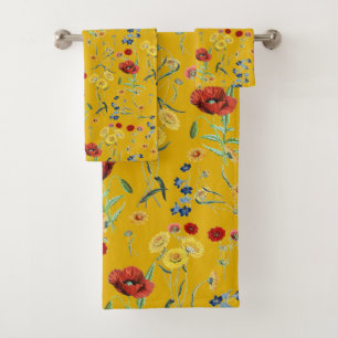 Cute Botanique Poppy Daisy Floral Motif Jaune
