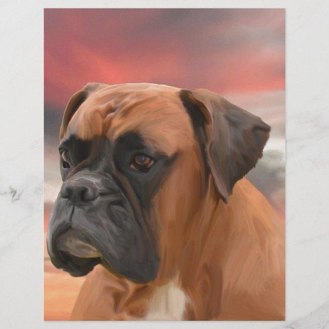 Cute Boxer Dog Eau Couleur Huile Peinture Art (Devant)