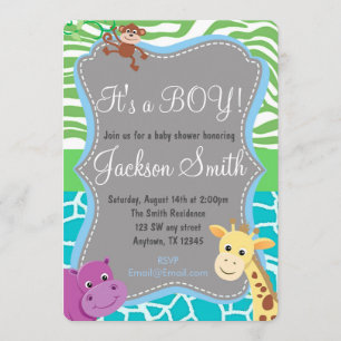 Cute Boy Baby shower Zoo Invitation d'animaux