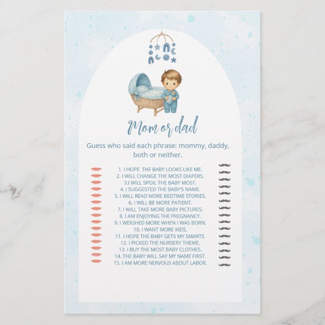 Cute Boy Blue Nursery Baby shower Devinez Qui jeu (Devant)