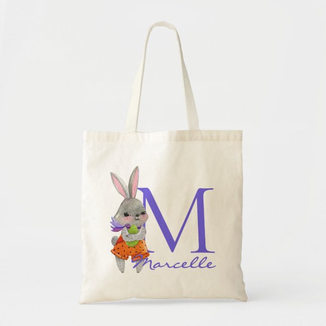 Cute Boy Easter Bunny Initial and Name Tote Bag (Devant)