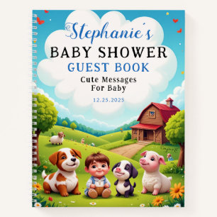 Cute Boy Farm Animaux Baby shower Livre d'or