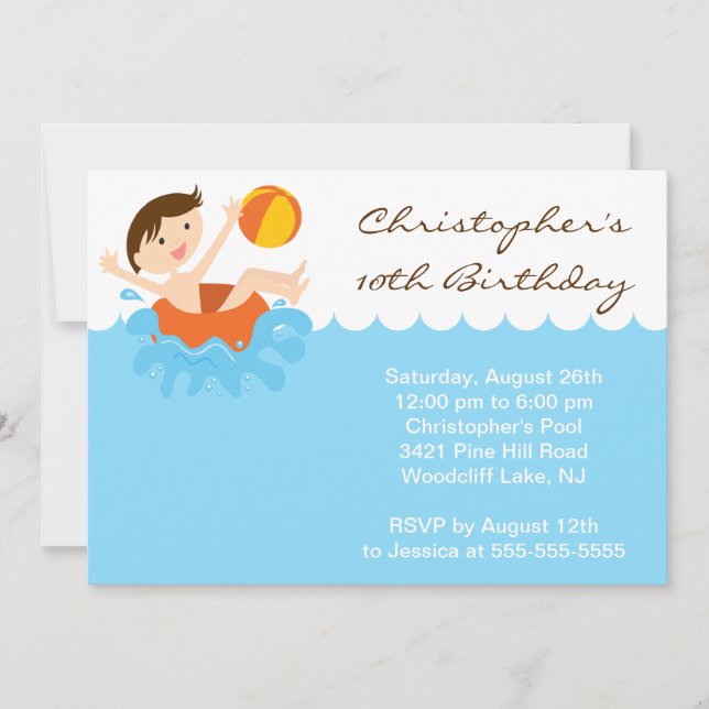 CUTE Boy Pool Party Anniversaire Invitation (Devant)