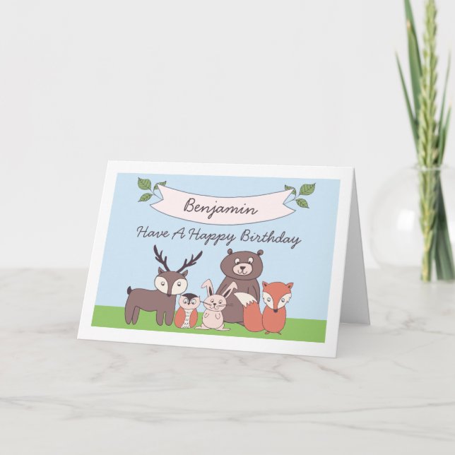 Cute Boys Woodland Animaux Carte d'anniversaire (Devant)