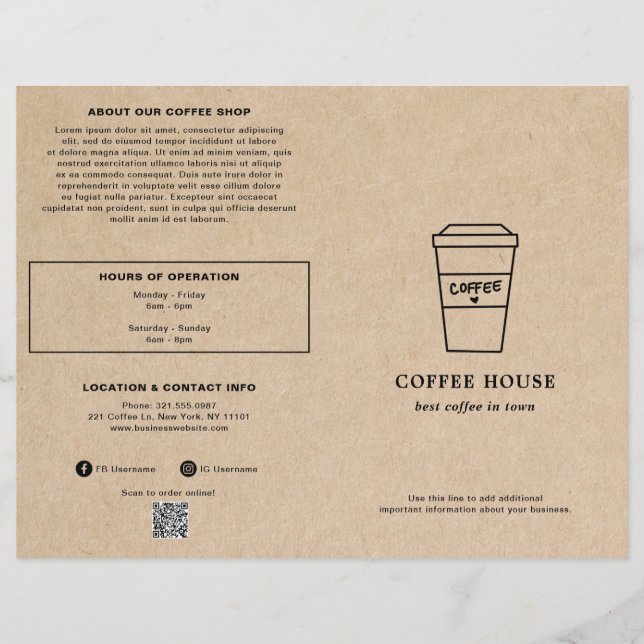 Cute Brown Coffee Cup Coffee Shop Menu (Devant)