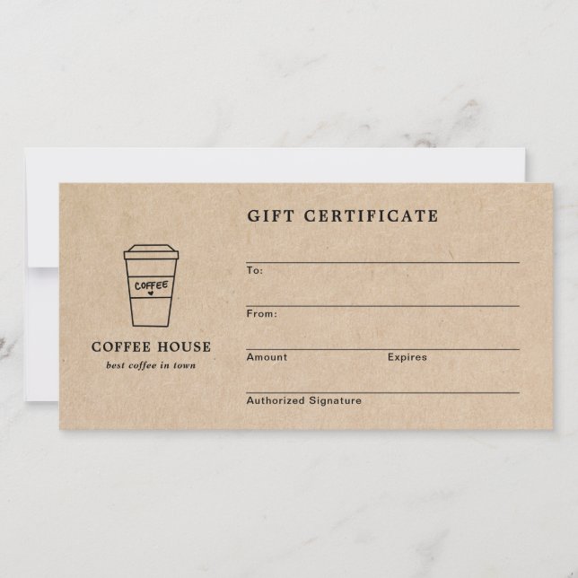 Cute Brown Coffee Shop Gift Certificate (Devant)