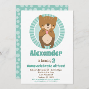 Cute Brown Ours Coeur Anniversaire Invitation Garç