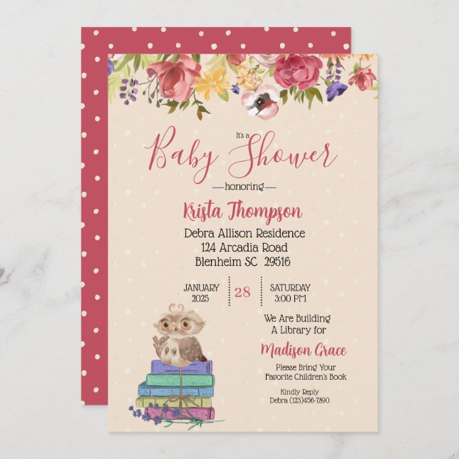 Cute Brown Owl Baby shower Invitation (Devant / Derrière)