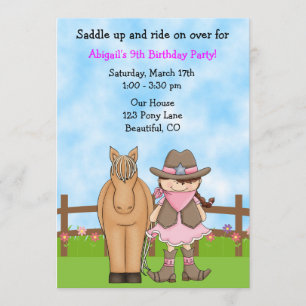Cute Brunette Cowgirl and Horse Invitation d'anniv