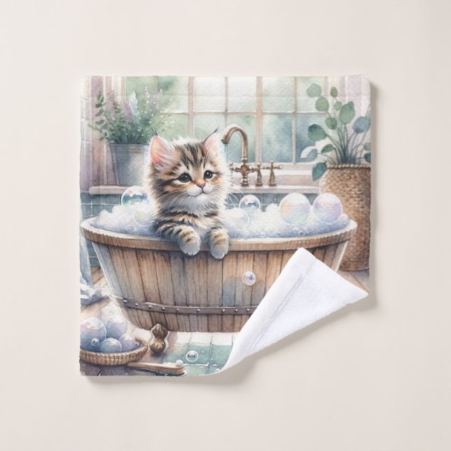 Cute Bubbly Kitten Temps de bain (Gant de toilette)