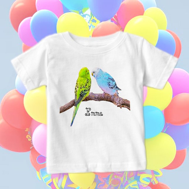 Cute budgie couple - T-shirt bébé personnalisable (Créateur téléchargé)