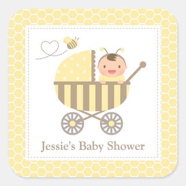 Cute Bumble Bee Stroller Baby showers Étiquettes (Devant)