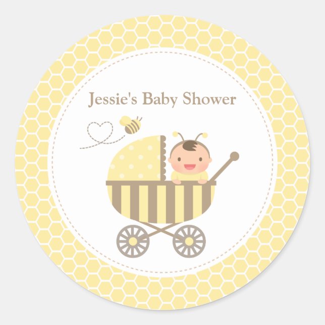 Cute Bumble Bee Stroller Baby showers Étiquettes (Devant)