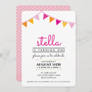 CUTE BUNING 1ER anniversaire INVITATION rose orang