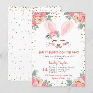 Cute Bunny baby showers filles invitation florale