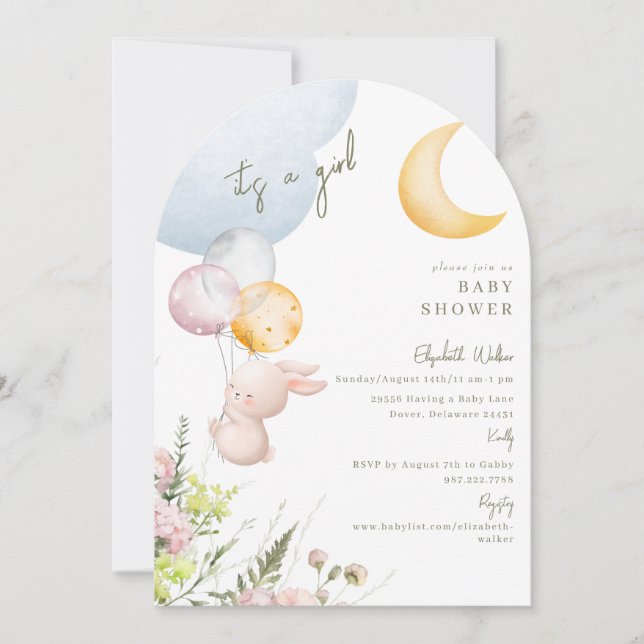 Cute Bunny C'est une fille Baby shower Invitation (Devant)