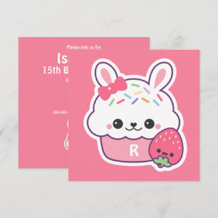 Cute Bunny Cupcake Invitations de fête d'anniversa