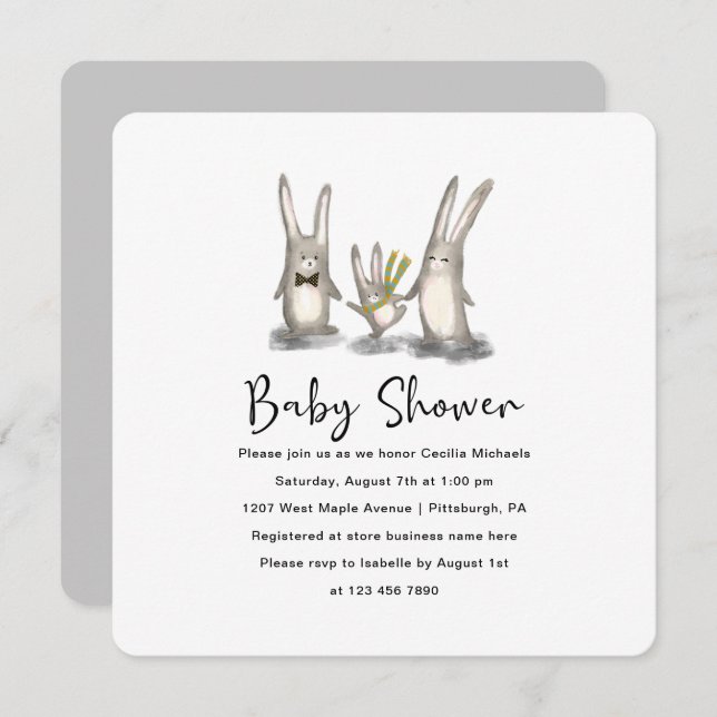 Cute Bunny Family Baby shower Invitation (Devant / Derrière)