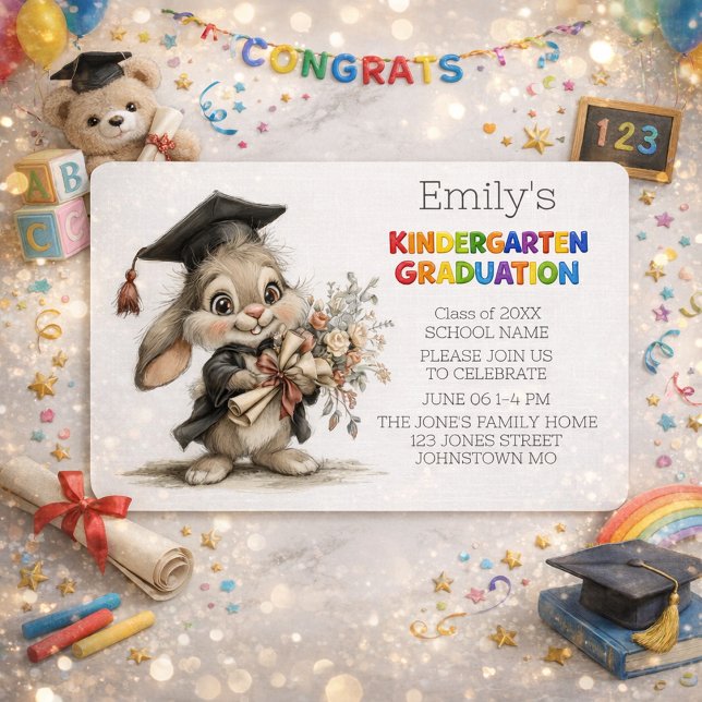 Cute Bunny Kindergarten Graduation Invitation (Créateur téléchargé)