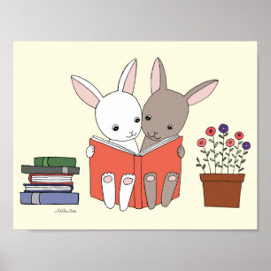 Cute Bunny Livres de lecture Imprimer Poster d'Art