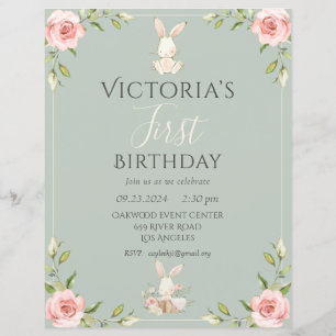 Cute Bunny Premier Anniversaire Green Budget Invit