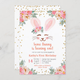 Cute Bunny première invitation d'anniversaire fill