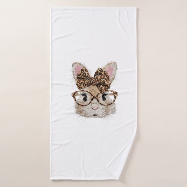 Cute Bunny Rabbit Face Leopard Coquette Bow Glasse (Serviette de bain)