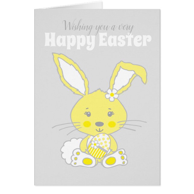Cute bunny rabbit yellow and grey Easter card (Devant)