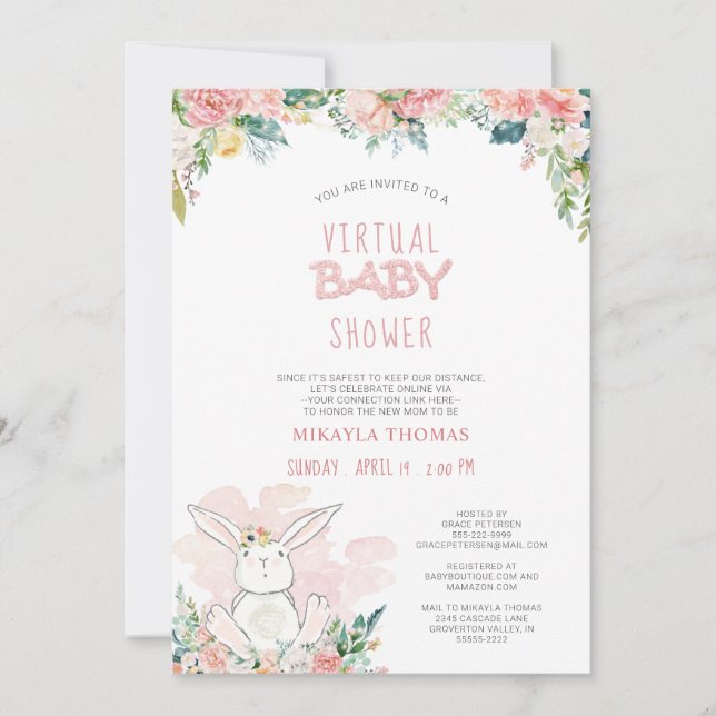 Cute Bunny Rose Floral Fairy Lumières Baby shower (Devant)