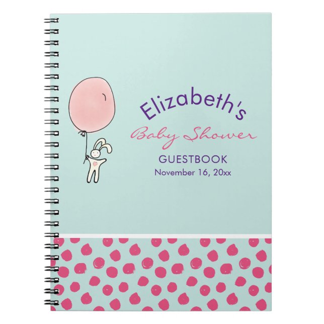 Cute Bunny tenant un Baby shower de ballon livre d (Devant)