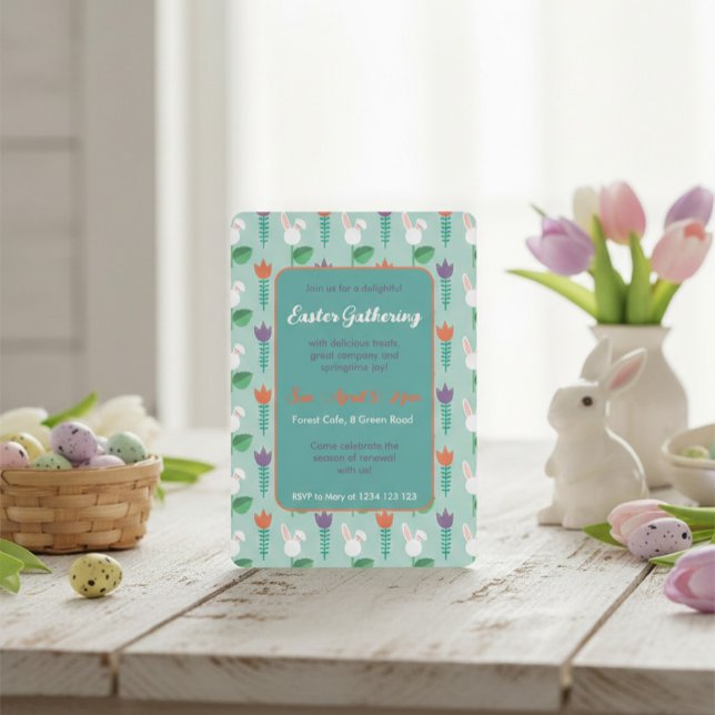 Cute Bunny & Tulip Easter Gathering Invitation  (Créateur téléchargé)