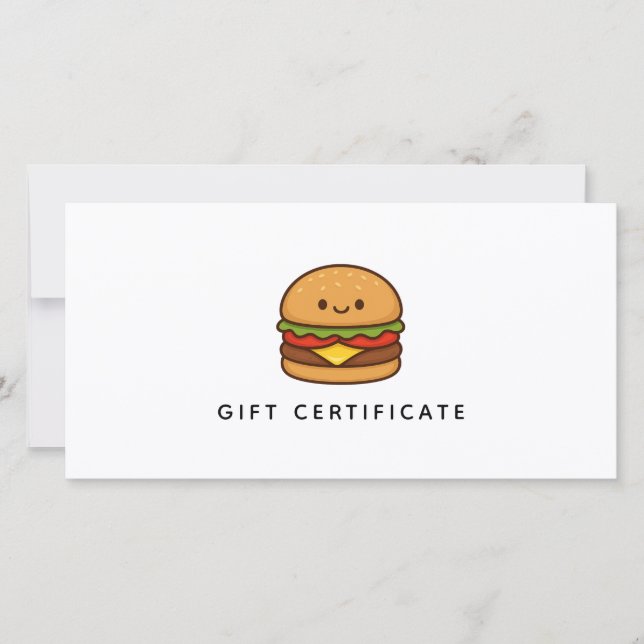 Cute Burger Restaurant Business Gift Certificate (Devant)