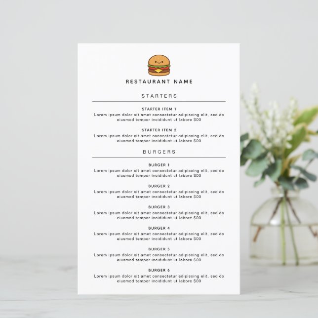 Cute Burger Restaurant Menu (Debout devant)