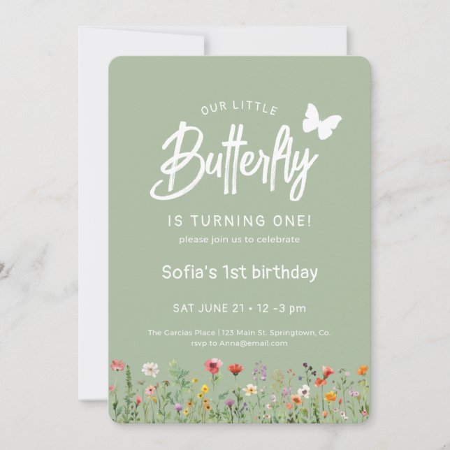 Cute Butterfly First Birthday Invitation (Devant)