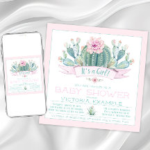 Cute Cactus Baby Shower Invitations